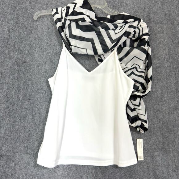 Sheer Chiffon Chevron Chic Tunic w/Tank L Asymmetric Hem Black/White Boho Flowy - Picture 8 of 15